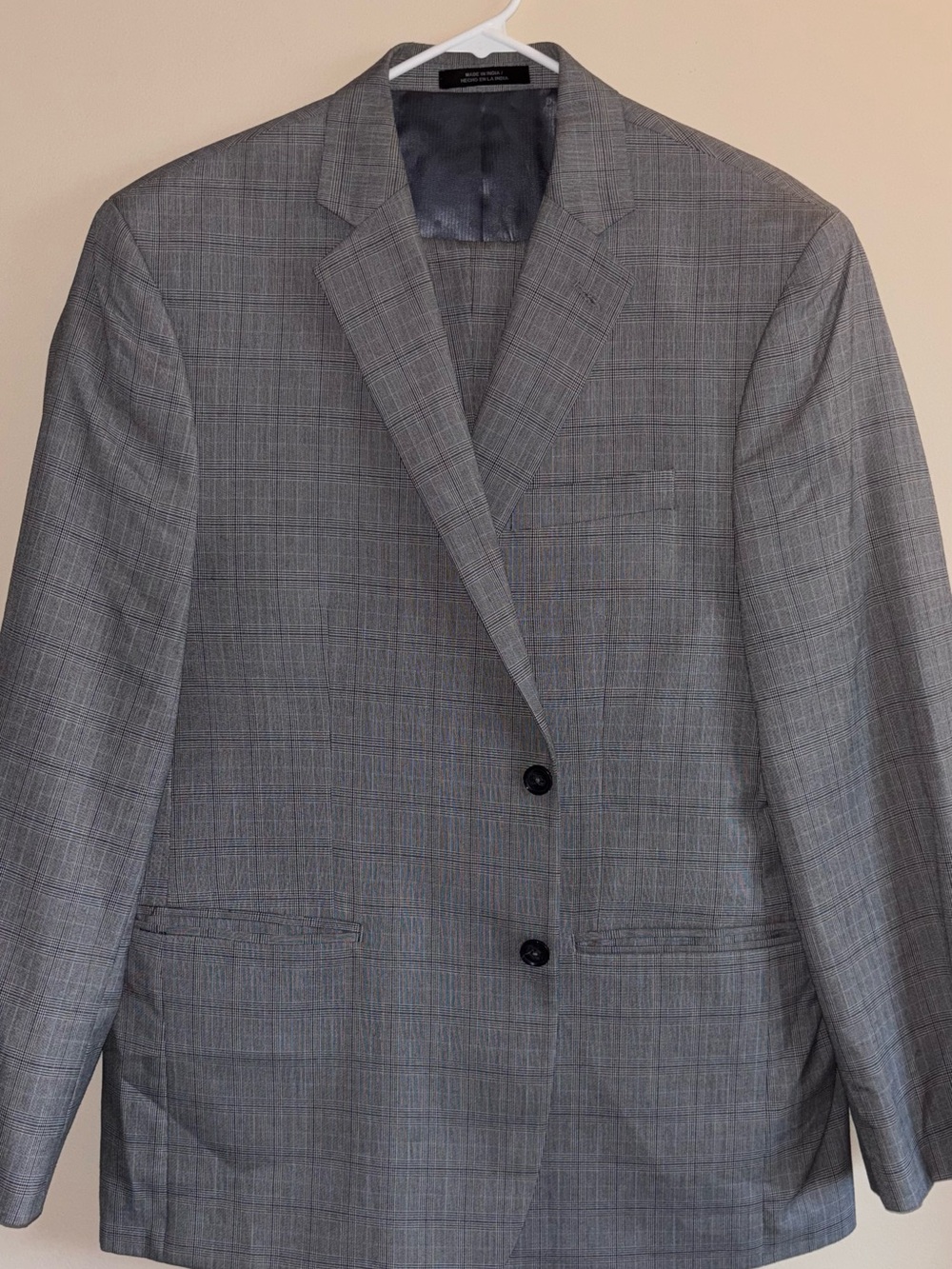 Men's Perry Ellis Modern Fit Grey Plaid Suit Set 46R 40Wx32L